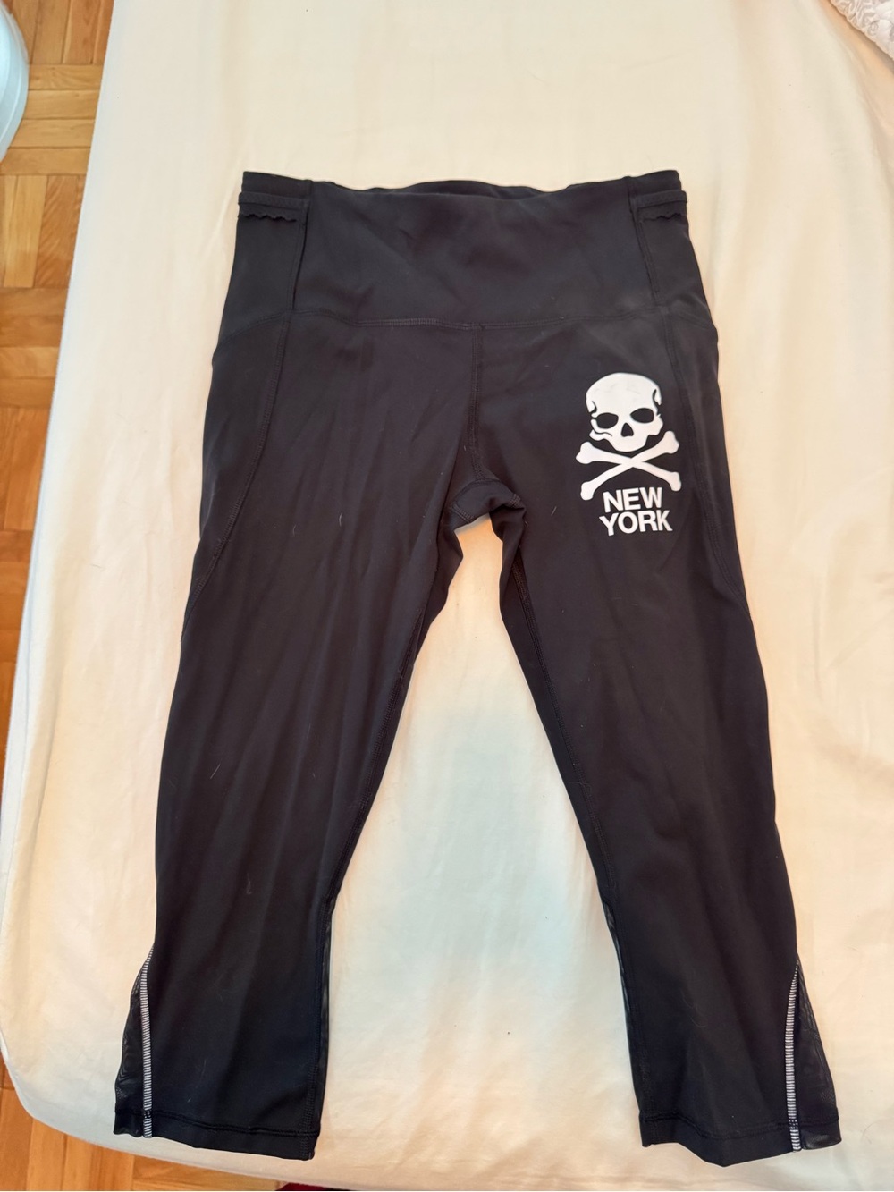 lululemon athletica Black Capri Leggings with White Skull & New York Print